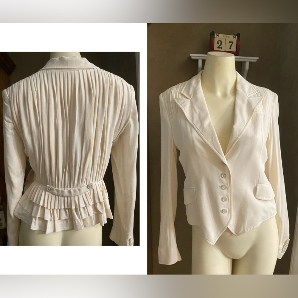 LES HOMMES 100% silk blazer Ruffle Victorian Button down Women’s